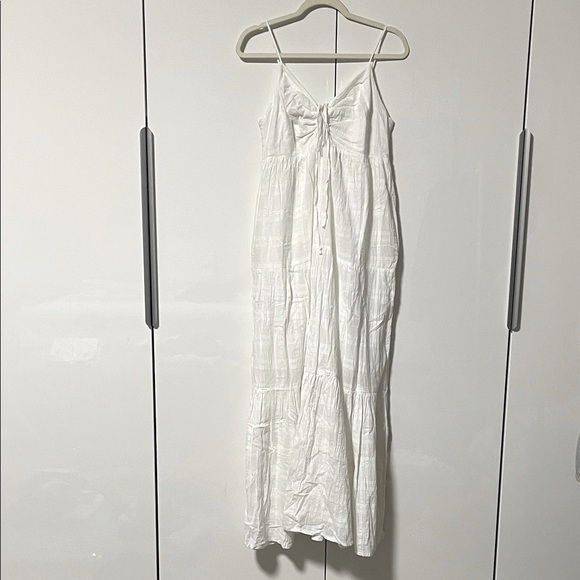 NWOT Young Fabulous & Broke White Bohemian Cotton Maxi Dress Pockets, Size M - Picture 3 of 13